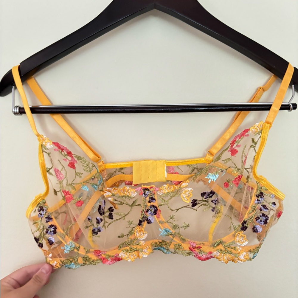 Yellow floral lace lingerie